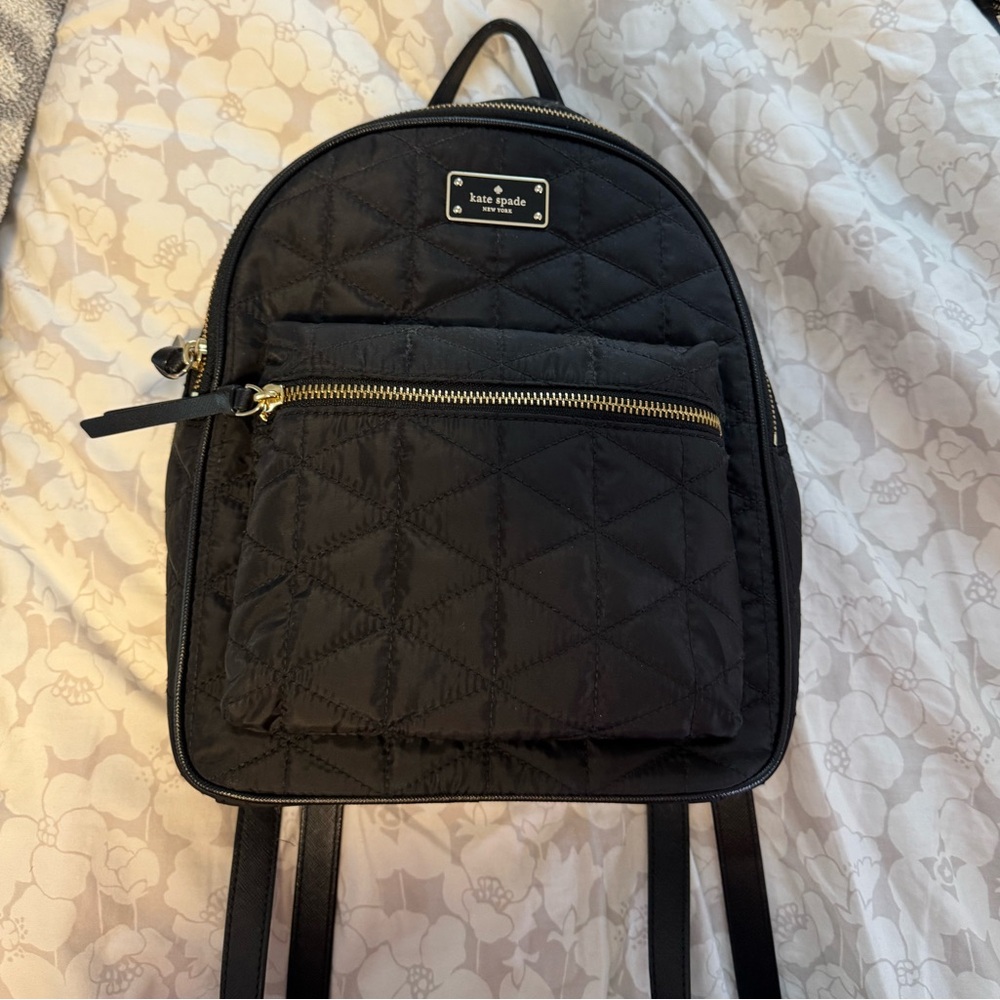 Kate Spade mini Black Quilted Backpack with Gold Zippers